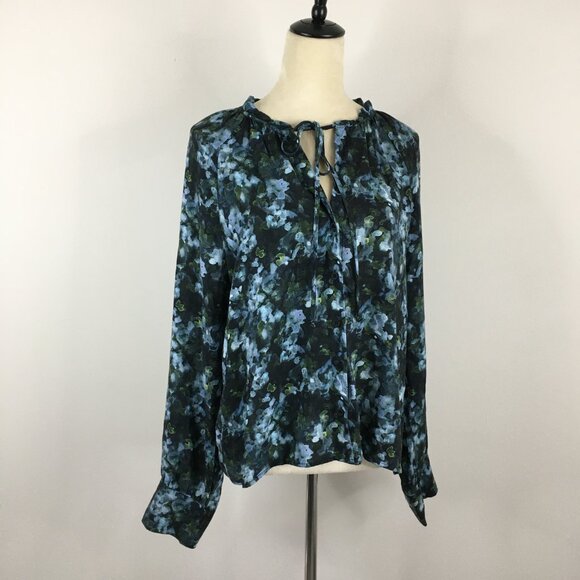 CLOTH & STONE Anthropologie MultiColor Floral Print Tie Collar Button Shirt - Picture 9 of 12